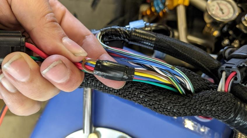 Brown clutch switch wire in the Gen2 drive-by-wire harness near the ECU connector
